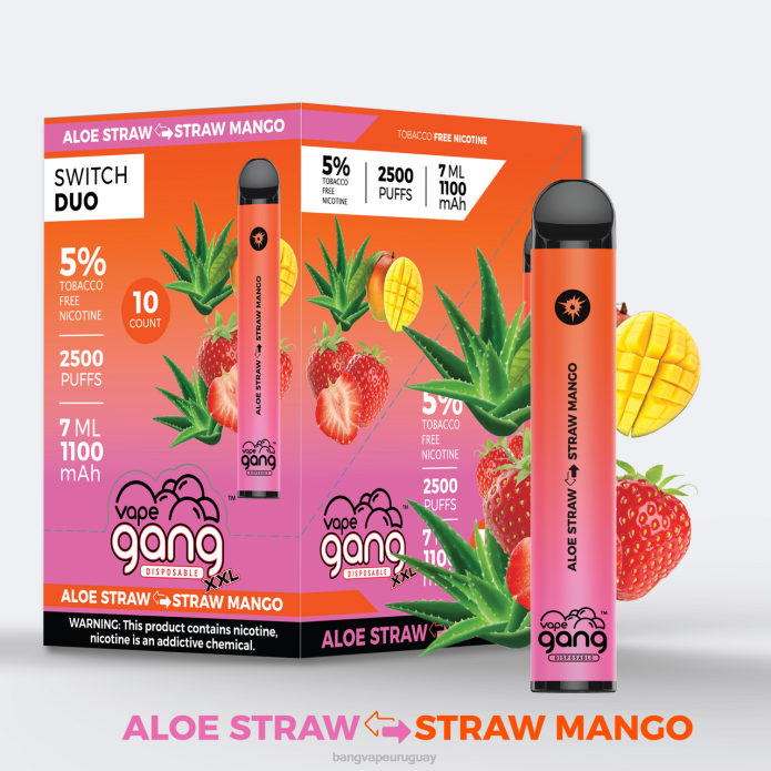 Bang Vape Montevideo - Vape Gang Switch Duo 2 sabores (caja de 10) aloe fresa - mango fresa ZTVF38