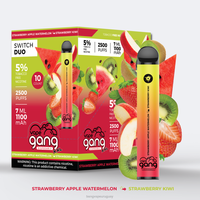 Bang Vape Montevideo - Vape Gang Switch Duo 2 sabores (caja de 10) sandía manzana fresa - kiwi fresa ZTVF45
