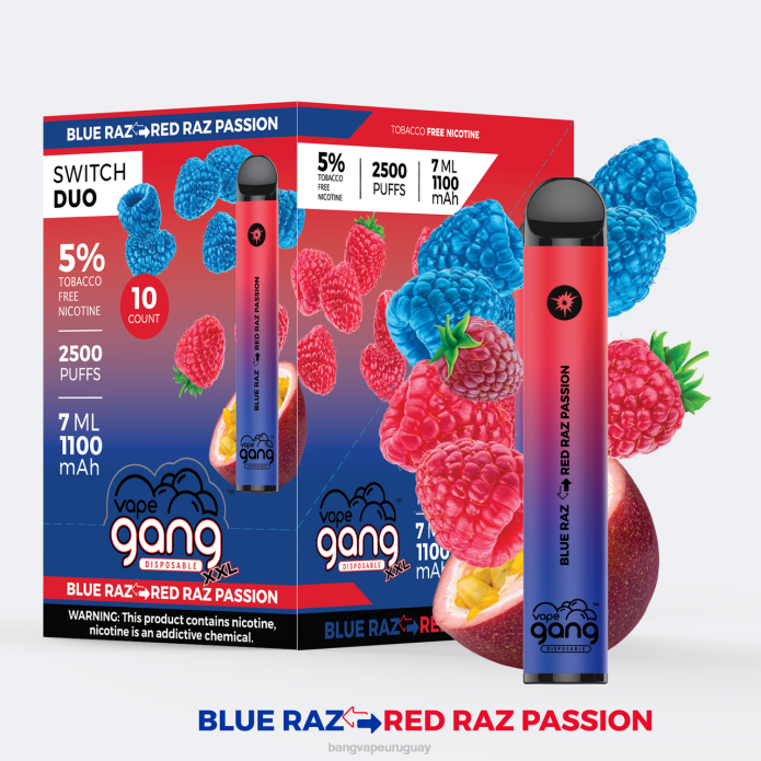 Vape Gang Disposables - Vape Gang Switch Duo 2 sabores (caja de 10) razz azul - pasión razz rojo ZTVF41