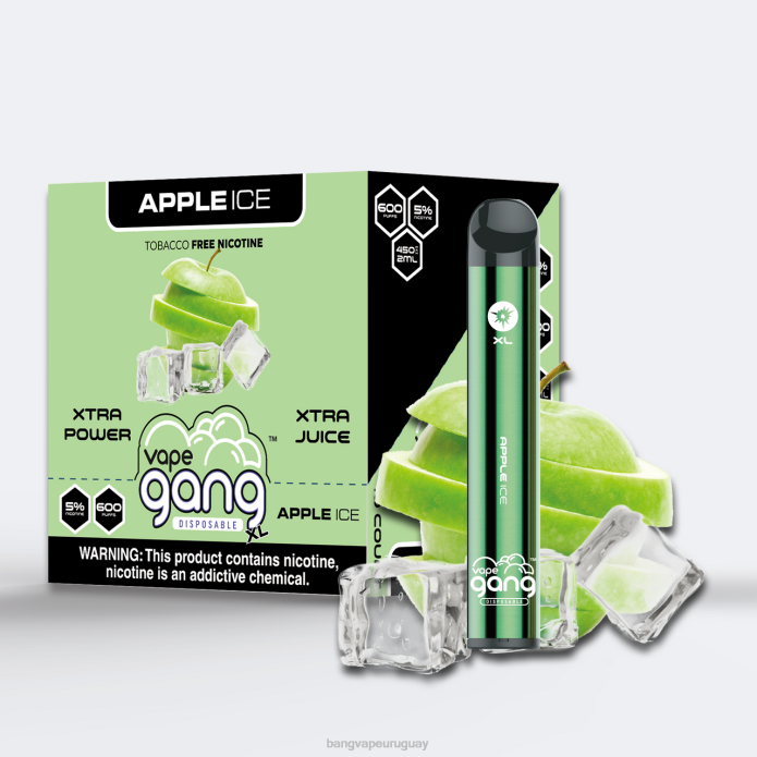 Vape Gang Uruguay - Vape Gang XL vaporizadores desechables 600 inhalaciones (caja de 10) hielo de manzana ZTVF67